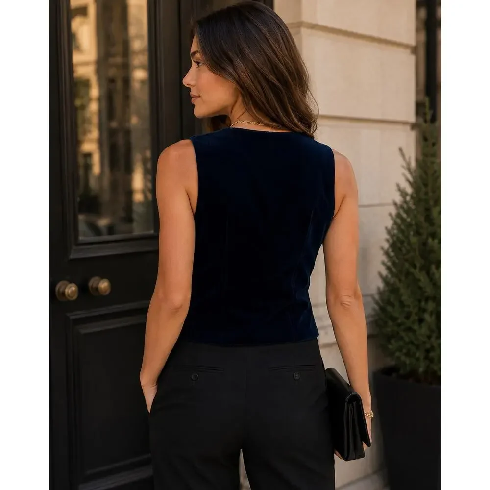 NWT! Susana Monaco Velvet Sleeveless Button-Up Vest Top - Size Small (MSRP $218) - Picture 2 of 4